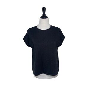 Eileen Fisher Short Sleeve Sweater Women's Size M Black Layering Old Money